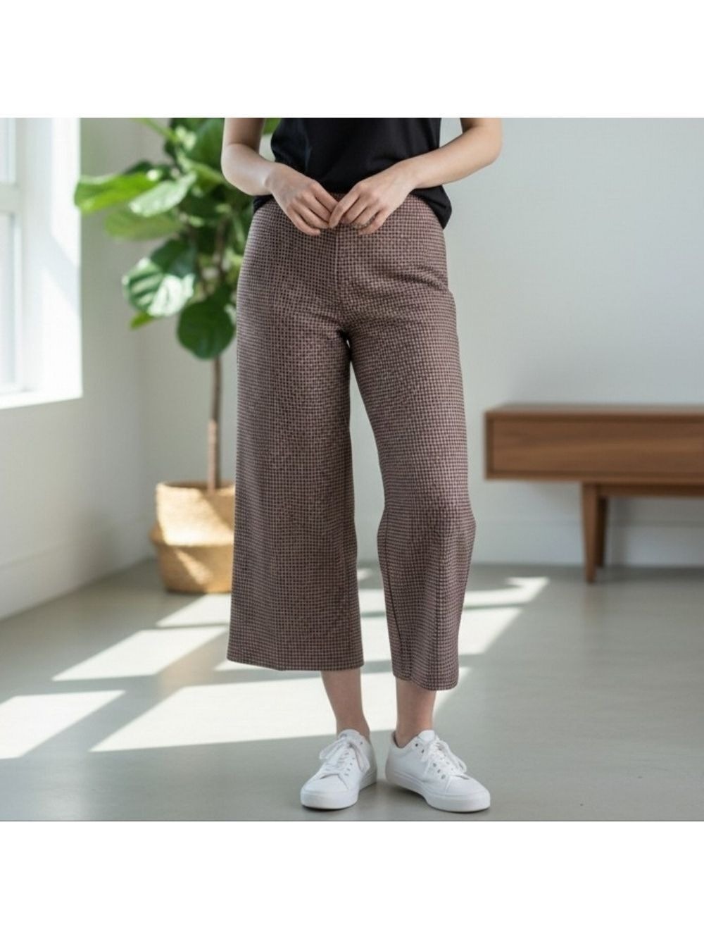 Jules & Leopold Brown Crop Checkered Chinos Houndstooth